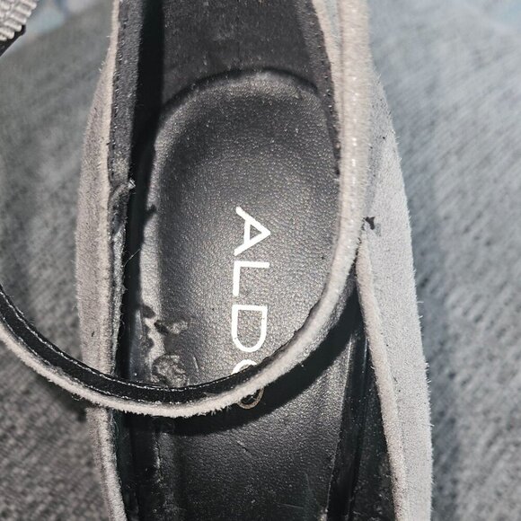 Aldo sexy suede platform pumps, Grey, Ankle Strap 7 suede look, wedge high heel - Picture 5 of 7